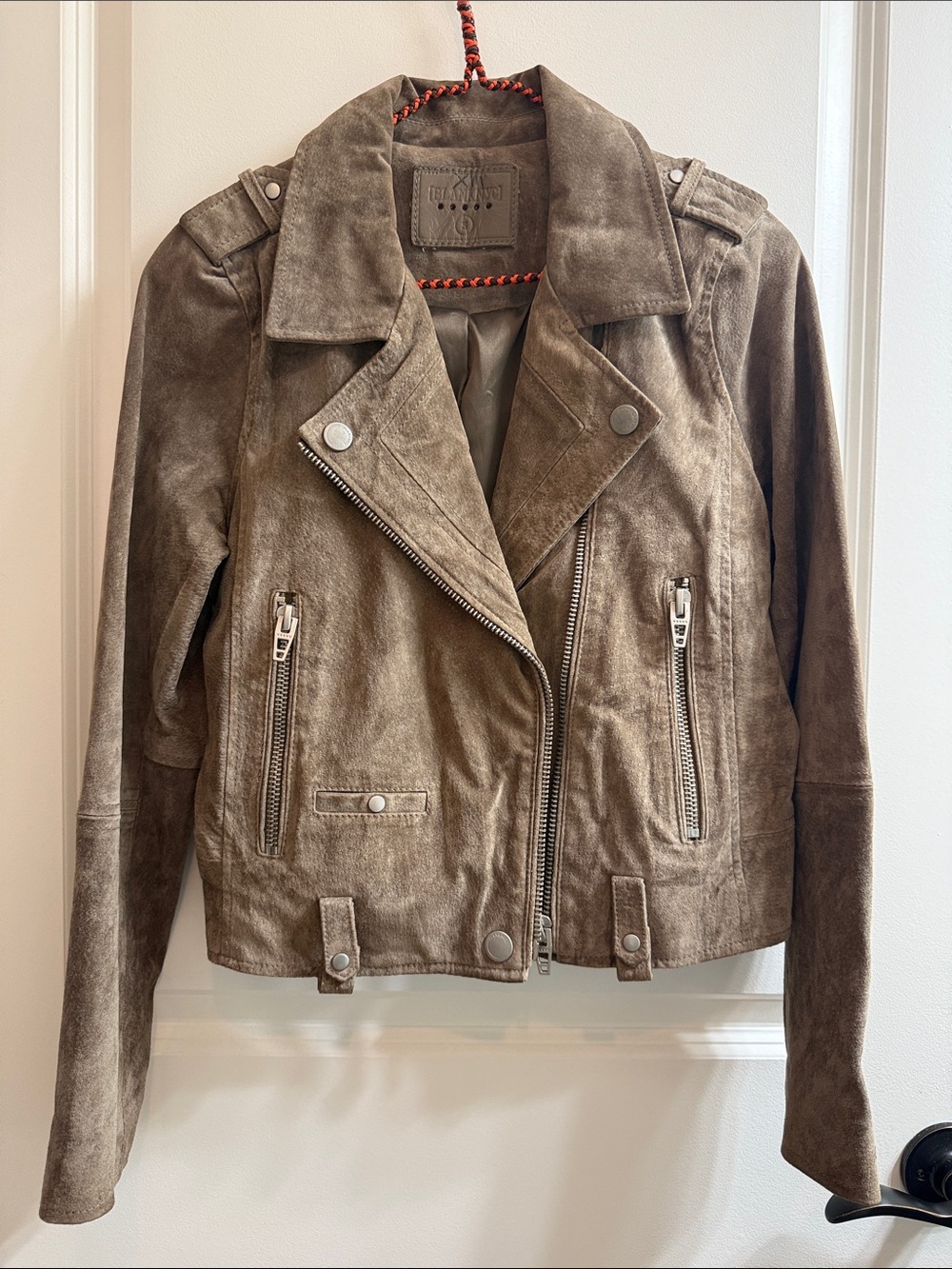 Blank NYC Suede Leather Moto Jacket in Taupe Brown Size Small
